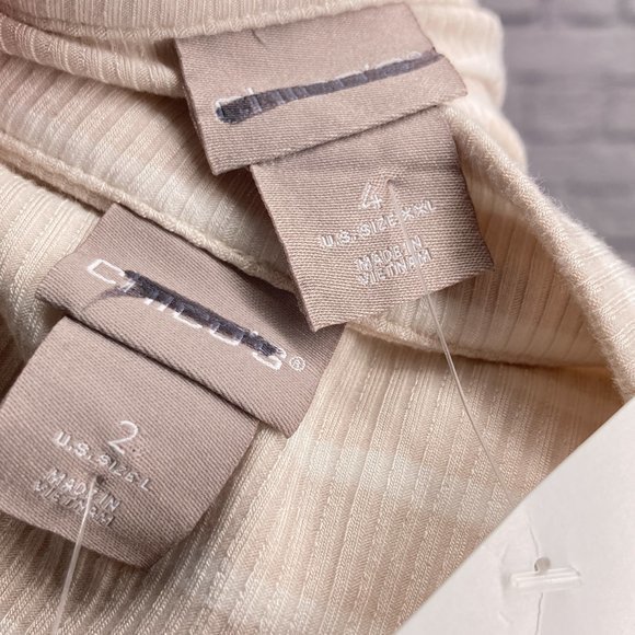 New Chico's 2 Large L 4 XXL Beige White Striped Rib Knit Stretch Square Neck Top - Picture 5 of 6